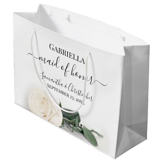 Elegant Ivory White Rose Maid of Honour Wedding Large Gift Bag (Back Angled)