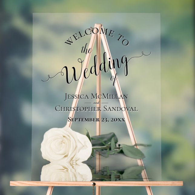 Elegant Ivory White Rose Romantic Wedding Welcome Acrylic Sign (Neutral)