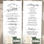 Elegant Ivory White Rose Simple Romantic Wedding Programme<br><div class="desc">This beautiful wedding program features an elegant design with a single long stemmed ivory, white, or cream coloured rose lying on its side reflecting in water. The titles are written in fancy script calligraphy, and there is space for your ceremony and wedding party details, as well as a short thank...</div>