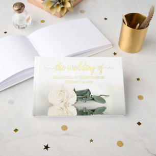 Elegant Ivory White Rose Small Wedding Guest Book