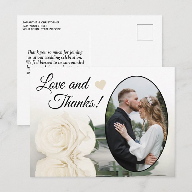 Elegant Ivory White Rose Wedding Love & Thanks Postcard (Front/Back)