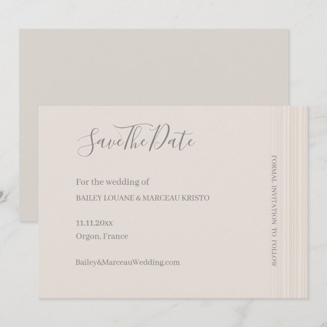 Elegant Ivory White Stripes Save The Date Wedding Invitation (Front/Back)