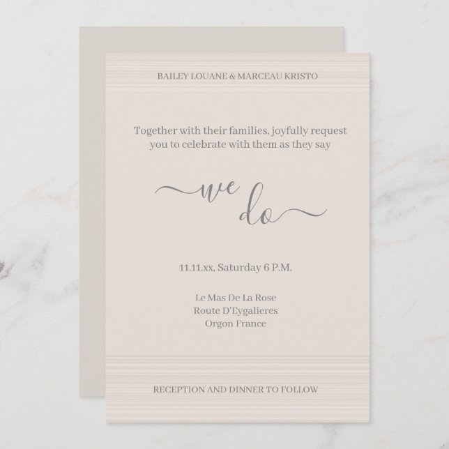 Elegant Ivory White We Do WoodGrain Stripe Wedding Invitation (Front/Back)