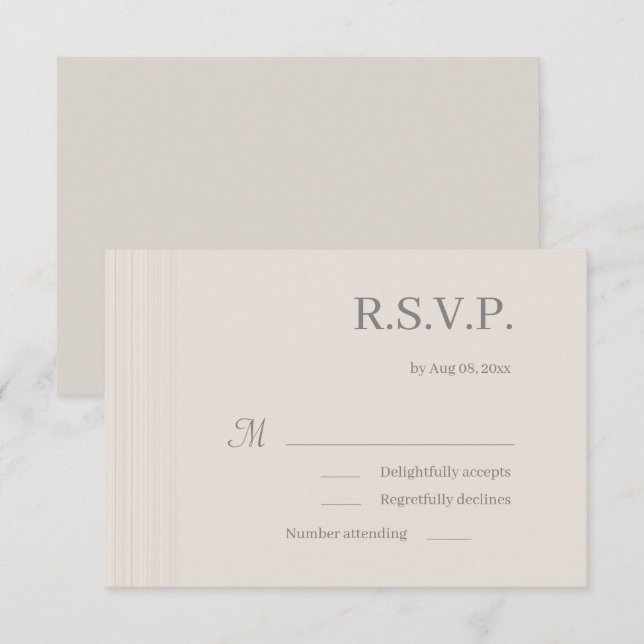 Elegant Ivory White WoodGrain Stripes Wedding RSVP Invitation (Front/Back)