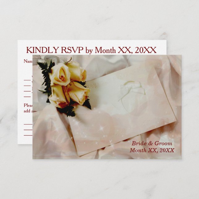 Elegant Ivory with Yellow Roses Wedding RSVP Card (Front/Back)