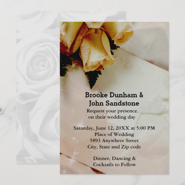 Elegant Ivory with Yellow & White Roses Wedding Invitation (Front/Back)