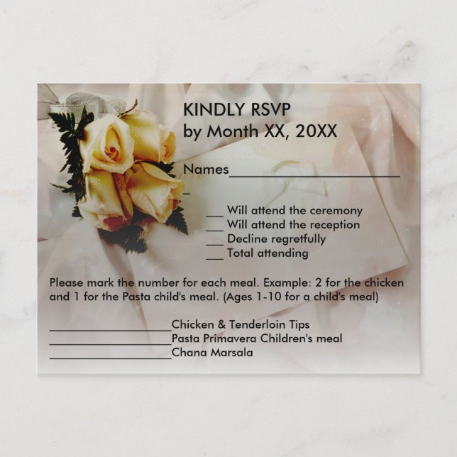 Elegant Ivory Yellow Roses RSVP Wedding Postcard (Front)