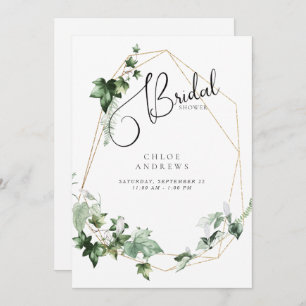 Elegant Ivy Foliage White Bridal Shower Invitation
