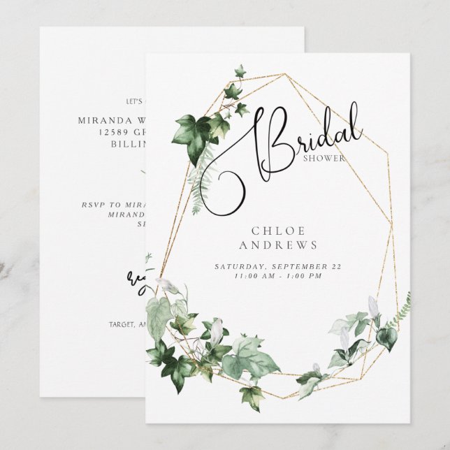 Elegant Ivy Foliage White Bridal Shower Invitation (Front/Back)