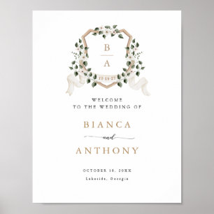 Elegant Ivy Greenery Floral Crest Welcome Sign