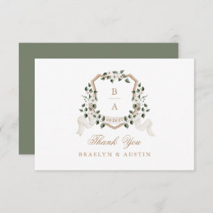 Elegant Ivy Greenery White Floral Wedding Crest Thank You Card