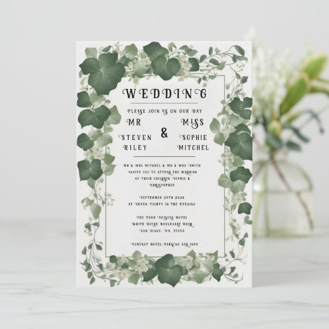Elegant Ivy Wedding Table Plan and Invitations (Standing Front)