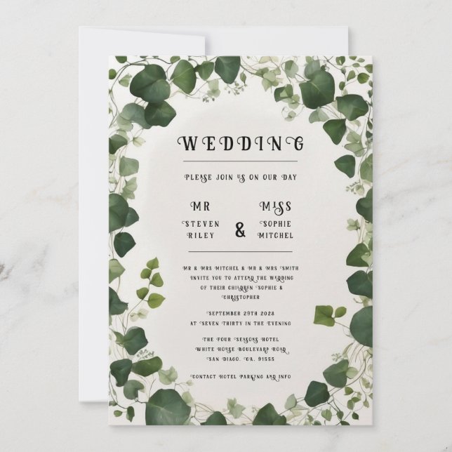 Elegant Ivy Wedding Table Plan and Invitations (Front)