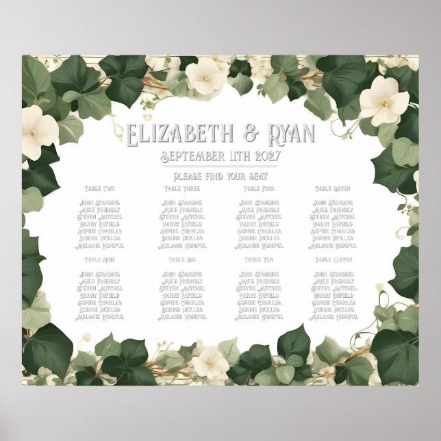 Elegant Ivy Wedding Table Plan and Invitations Poster (Front)