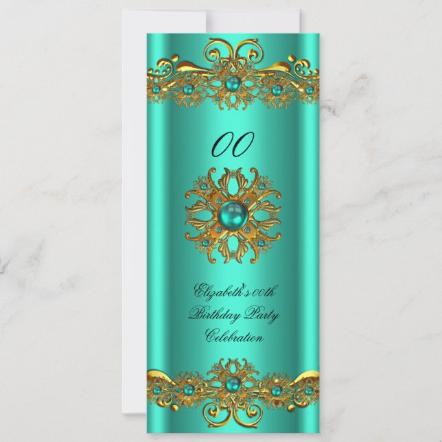 Elegant Jade Green Jewel Gold Birthday Party 2 Invitation (Front)