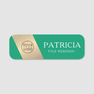 Elegant Jade Green & Luxury Glitter Gold Your Logo Name Tag