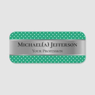 Elegant Jade Green Polka Dot: Unique Luxury Silver Name Tag