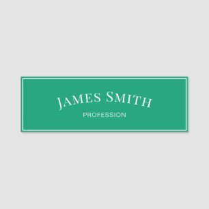 Elegant Jade Green White Border: Modern Minimalist Name Tag