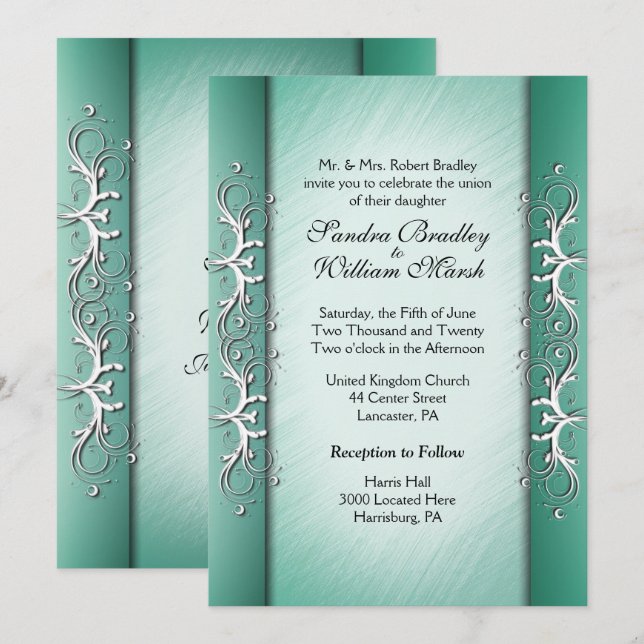 Elegant Jade Wedding Invitation (Front/Back)