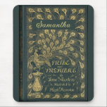 Elegant Jane Austen Pride and Prejudice Book Cover Mouse Mat<br><div class="desc">Personalised gift for a Jane Austen fan with a picture of Pride and Prejudice book cover,  dark green with a faux gilded peacock.</div>