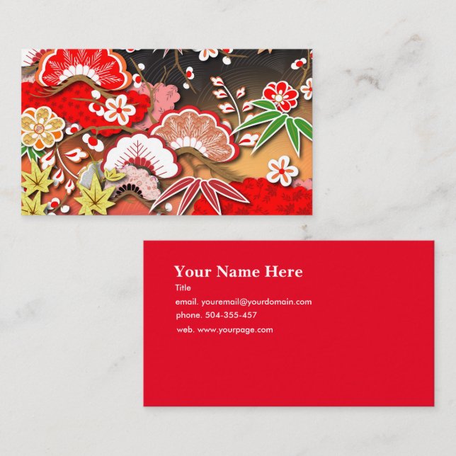 Elegant Japanese Autumn Kimono Business Card (Front/Back)