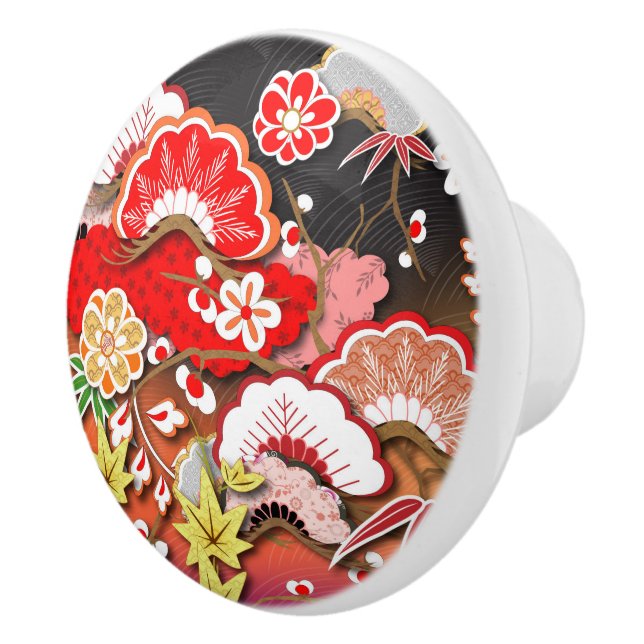 Elegant Japanese Autumn Kimono Ceramic Knob (Right)