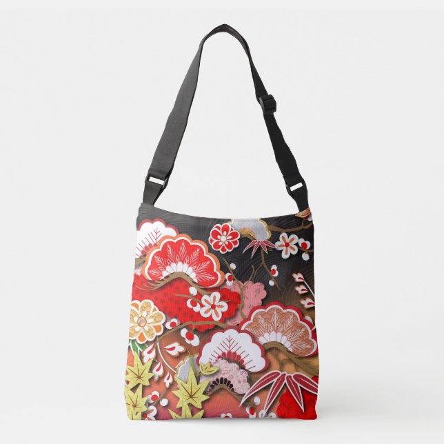 Elegant Japanese Autumn Kimono Crossbody Bag (Front)