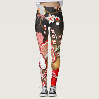 Elegant Japanese Autumn Kimono Leggings