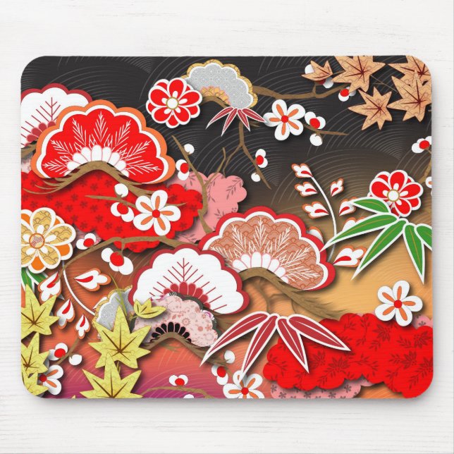 Elegant Japanese Autumn Kimono Mouse Mat (Front)