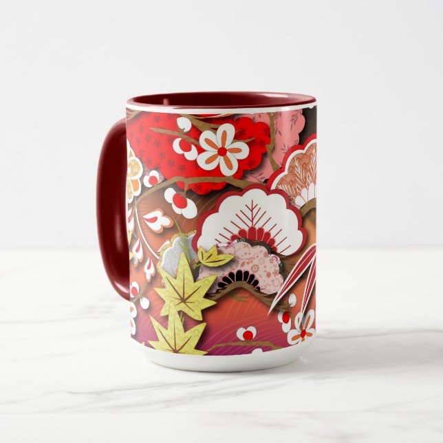 Elegant Japanese Autumn Kimono Mug (Front Left)