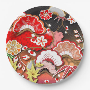 Elegant Japanese Autumn Kimono Paper Plate