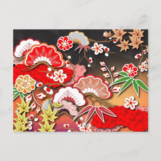 Elegant Japanese Autumn Kimono Postcard (Front)