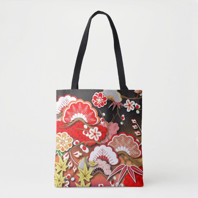 Elegant Japanese Autumn Kimono Tote Bag (Front)