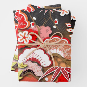 Elegant Japanese Autumn Kimono Wrapping Paper Sheet
