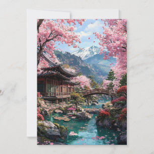 Elegant Japanese Cherry Blossom & Castle Wedding I Invitation