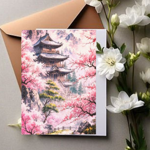 Elegant Japanese Cherry Blossom & Castle Wedding I Invitation