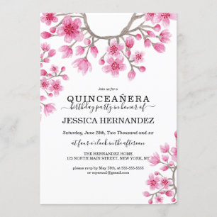 Elegant Japanese Cherry Blossom Floral Quinceañera Invitation