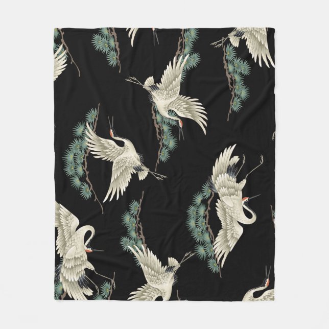Elegant Japanese crane: artistic depiction. Fleece Blanket (Front)