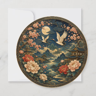 Elegant Japanese Crane Moon Landscape Kids T-Shirt Invitation