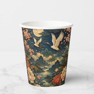 Elegant Japanese Crane Moon Landscape Kids T-Shirt Paper Cups