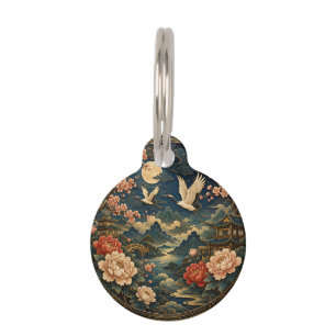 Elegant Japanese Crane Moon Landscape Kids T-Shirt Pet Tag