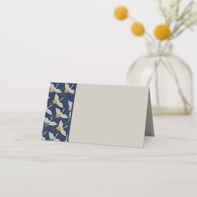 Elegant Japanese Cranes Blue Wedding Party Place Card (Front)