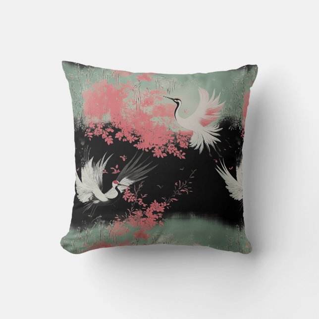 Elegant Japanese Cranes Throw Pillow (Front)