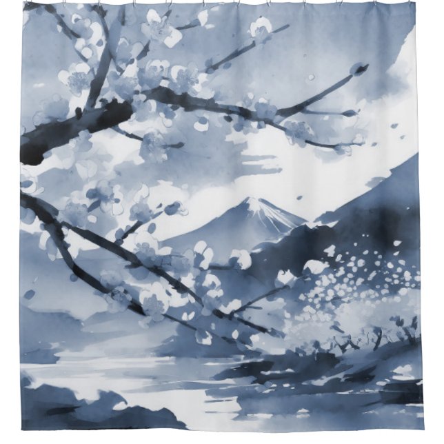 Elegant Japanese Floral Shower Curtain (Front)