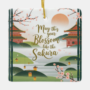 Elegant Japanese Garden Design - Sakura Blossoms Ceramic Ornament