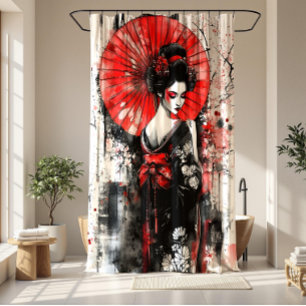 Elegant Japanese Geisha Girl Shower Curtain