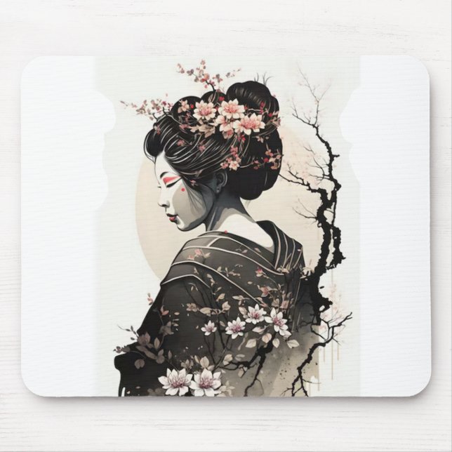 Elegant Japanese Geisha -  Mouse Mat (Front)