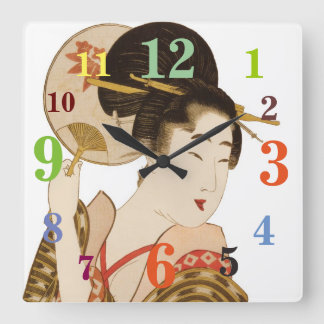 Elegant Japanese Geisha With Fan Wall Clock