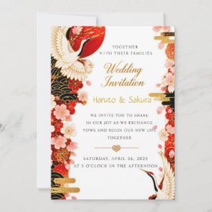 Elegant Japanese Gold Cranes Wedding Invitation