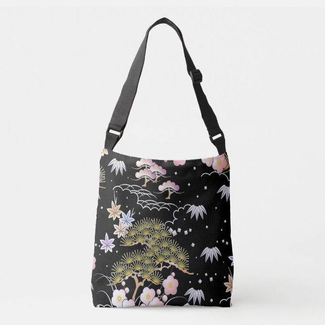 Elegant Japanese Inspired Botanical Artwork | Crossbody Bag (Front)